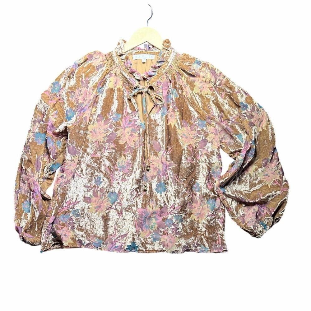 Karlie brown earth tones burnout velvet blouse top cottagecore boho medium